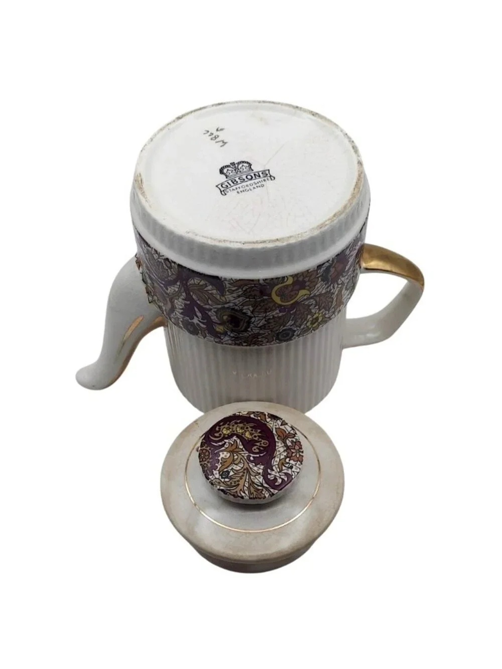 Gibsons Paisley Ironstone Coffee Tea Pot Ribbed Staffordshire England Vintage